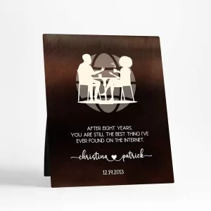 Bronze Couple Silhouette 8th Anniversary Desktop Plaque Gift for Couple D-1568