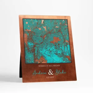 Copper City Map 7th Anniversary Desktop Plaque Gift for Couple D-1584