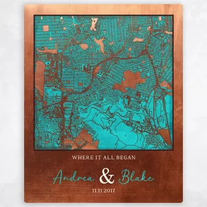 Copper City Map 7th Anniversary Wall Plaque Gift for Couple LTC-1584