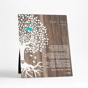 Wood Half Tree with Roots 5th Anniversary Desktop Plaque Gift for Couple D-1730