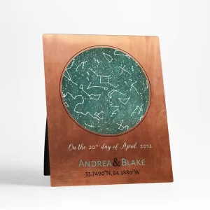 Copper Star Map 7th Anniversary Desktop Plaque Gift for Couple D-1737