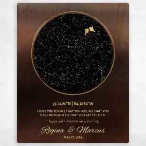 Bronze Star Map 50th Anniversary Wall Plaque Gift for Couple LTC-1746
