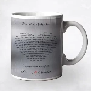 Tin Heart Shape Song Lyrics 10th Anniversary Coffee Mug Gift for Couple M-1791