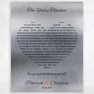 Tin Heart Shape Song Lyrics 10th Anniversary Wall Plaque Gift for Couple LTC-1791