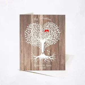 Wood Heart Shape Tree Valentine's Day Card Gift for Couple C-1818