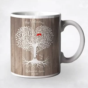 Wood Heart Shape Tree Valentine's Day Coffee Mug Gift for Couple M-1818