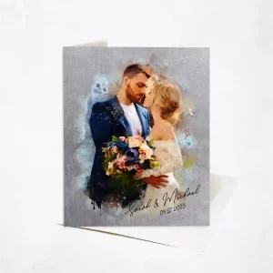 Tin Watercolor Portrait 10th Anniversary Card Gift for Couple C-1836