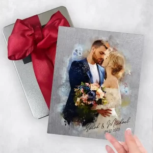 Tin Watercolor Portrait 10th Anniversary Gift Delivery Box Gift for Couple TOY-1836