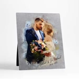 Tin Watercolor Portrait 10th Anniversary Desktop Plaque Gift for Couple D-1836