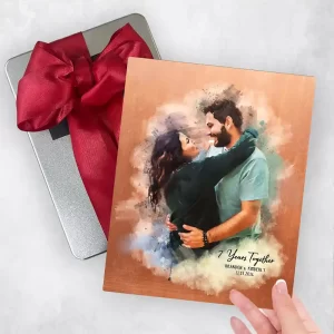 Copper Watercolor Portrait 7th Anniversary Gift Delivery Box Gift for Couple TOY-1837