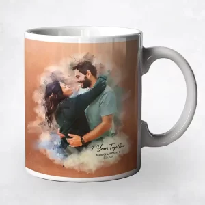 Copper Watercolor Portrait 7th Anniversary Coffee Mug Gift for Couple M-1837
