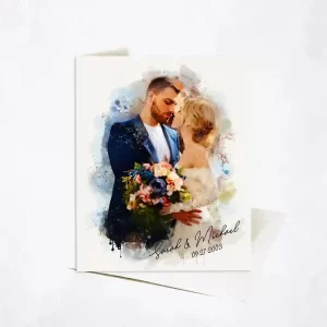 Cotton Watercolor Portrait 2nd Anniversary Card Gift for Couple C-1839