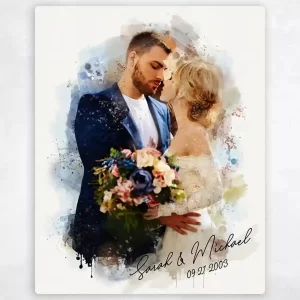 Cotton Watercolor Portrait 2nd Anniversary Wall Plaque Gift for Couple LTC-1839