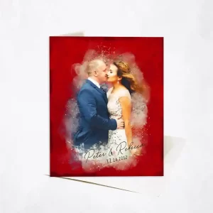 Red Tin Watercolor Portrait 40th Anniversary Card Gift for Couple C-1842