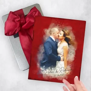 Red Tin Watercolor Portrait 40th Anniversary Gift Delivery Box Gift for Couple TOY-1842