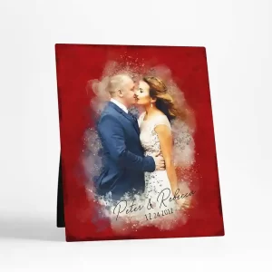 Red Tin Watercolor Portrait 40th Anniversary Desktop Plaque Gift for Couple D-1842