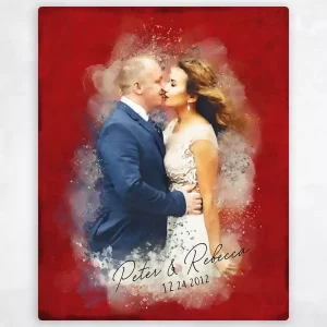 Red Tin Watercolor Portrait 40th Anniversary Wall Plaque Gift for Couple LTC-1842