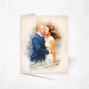Cotton Watercolor Portrait 2nd Anniversary Card Gift for Couple C-1849