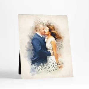Cotton Watercolor Portrait 2nd Anniversary Desktop Plaque Gift for Couple D-1849