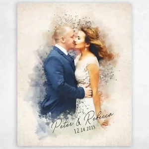 Cotton Watercolor Portrait 2nd Anniversary Wall Plaque Gift for Couple LTC-1849