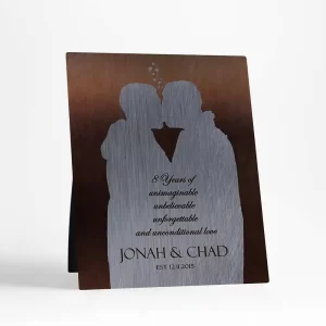 Bronze Couple Silhouette 8th Anniversary Desktop Plaque Gift for Couple D-1862