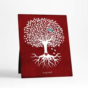 Red Tin Silhouette Tree with Roots Valentine's Day Desktop Plaque Gift for Couple D-1867