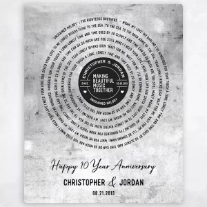 Tarnished Tin Our Song Lyrics 10th Anniversary Wall Plaque Gift for Couple LTC-1910
