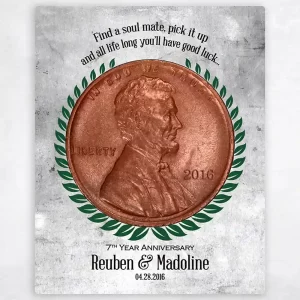 Tarnished Tin, Copper Penny Coin 7th Anniversary Wall Plaque Gift for Couple LTC-1912