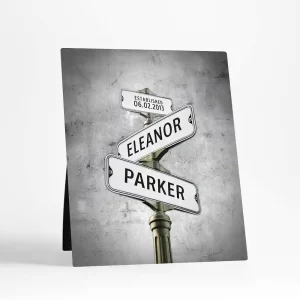 Tarnished Tin Crossroads Signpost 10th Anniversary Desktop Plaque Gift for Couple D-1948