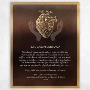 Bronze Heart Organ Anatomy Retirement Wall Plaque Gift for Doctor LTC-2103