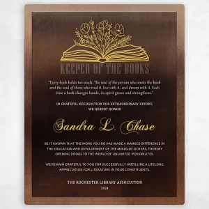 Bronze Open Book with Flowers Recognition Wall Plaque Gift for Librarian LTC-2105
