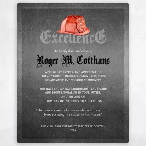 Tin Firefighter Helmet Excellence Retirement Wall Plaque Gift for Fire Fighters LTC-2107