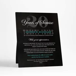 Tin 20 Years of Service Employee Appreciation Desktop Plaque Gift for Employee D-2109