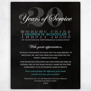 Tin 20 Years of Service Employee Appreciation Wall Plaque Gift for Employee LTC-2109
