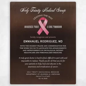 Bronze Cancer Awareness Ribbon (Any Color) Recognition Wall Plaque Gift for Doctor LTC-2113