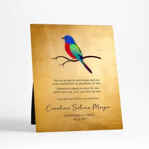 Gold Painted Bunting Confirmation Faith Milestone Desktop Plaque Gift for Child D-2115