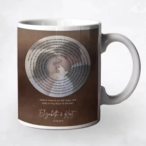 Bronze Our Song Lyrics Record Label Photo 8th Anniversary Coffee Mug Gift for Couple M-2116