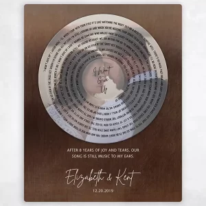 Bronze Our Song Lyrics Record Label Photo 8th Anniversary Wall Plaque Gift for Couple LTC-2116