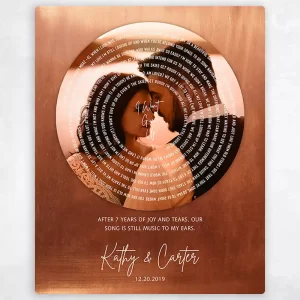 Copper Our Song Lyrics Record Label Photo 7th Anniversary Wall Plaque Gift for Couple LTC-2117