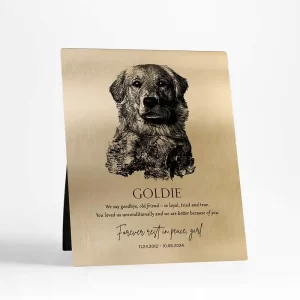 Gold Loss of Dog Memorial with Etched Photo Memorial Desktop Plaque Gift for Family D-2138