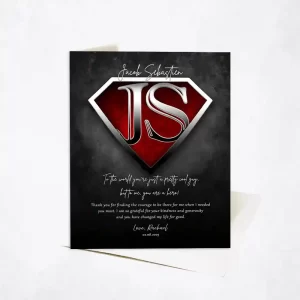 Super Hero Initials in Shield Gratitude Card Gift for Hero C-2145