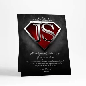 Super Hero Initials in Shield Gratitude Desktop Plaque Gift for Hero D-2145