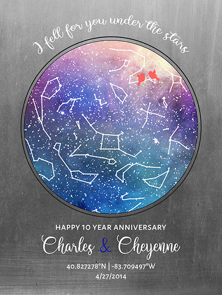 Read more about the article Custom Star Map on Tin for 10 Year Anniversary – Custom Art Print for Cheyenne A – EXPEDITE