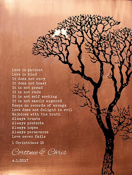 Read more about the article Copper Anniversary Keepsake Gift with Corinthians 13 – Custom Art Print for Courttnee S