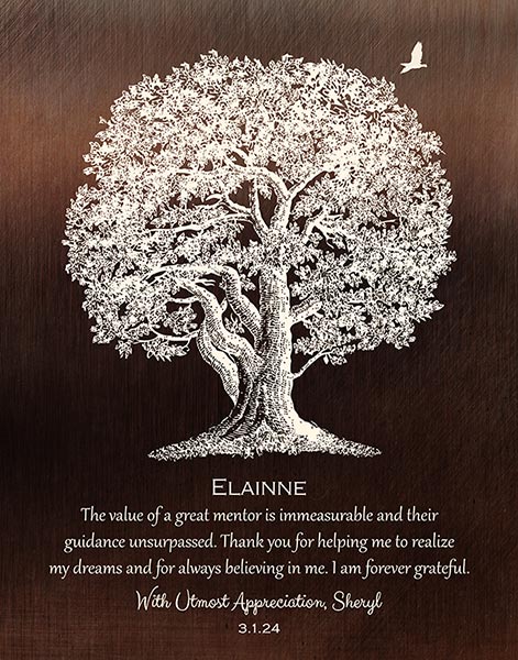Read more about the article Large Oak on Brass Canvas Mentor Thank You – Custom Art Print for Elainne F