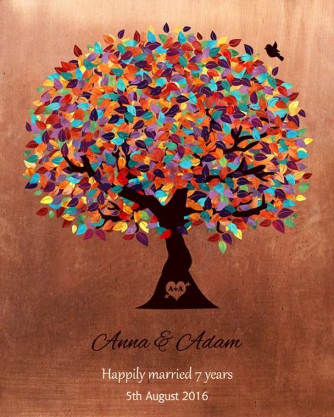 Metal Art Plaque. Colorful Tree on Copper Anniversary Art Print Gift for Him #1171. Personalized copper anniversary gift for Anna B.