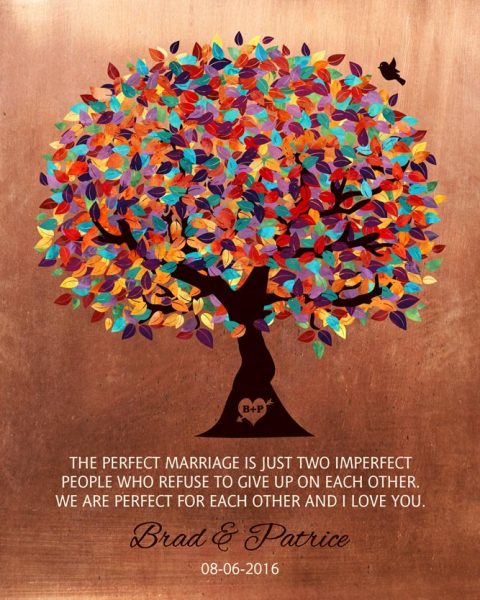 Paper Print. Colorful Tree on Copper Anniversary Gift for Wife #1171. Personalized 7th anniversart gift for Brad F.
