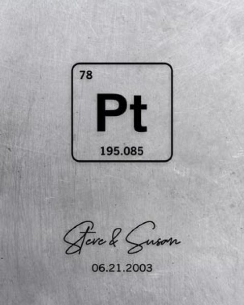 Paper Print. Platinum Element Symbol 20th Anniversary Gift #1918. Personalized 20th anniversary gift for Darold P.