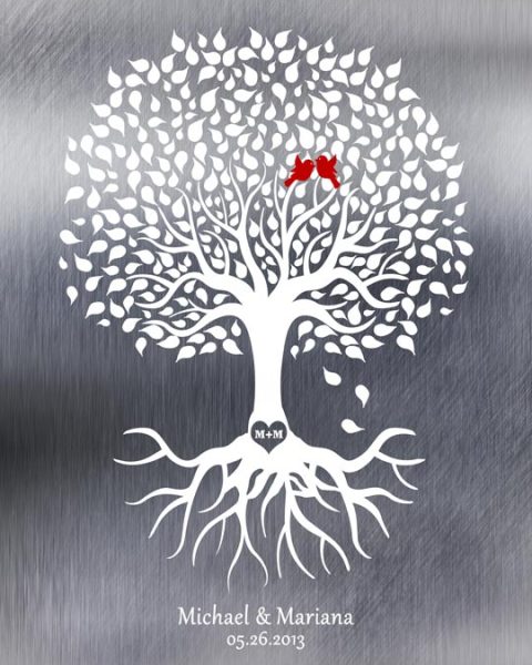 9x12 Illustration of rooted tree on tin art print on Metal