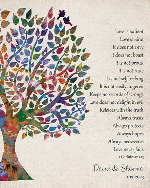 Canvas. Watercolor Wedding Gift for Couple 1 Corinthians 13 #1274. Personalized wedding gift for Diane B.